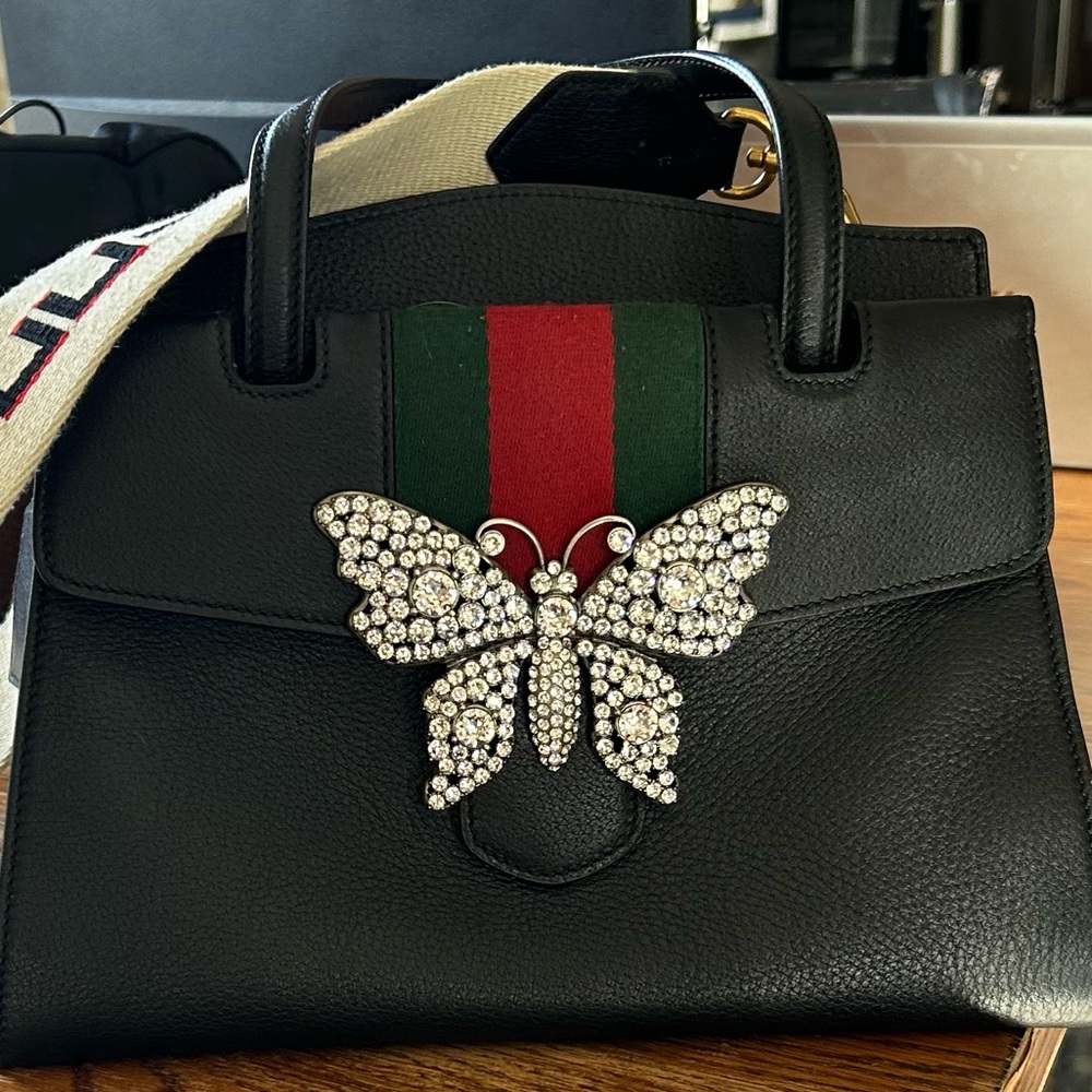 Authentic Gucci Medium Totem Crystal Butterfly Handle Bag.